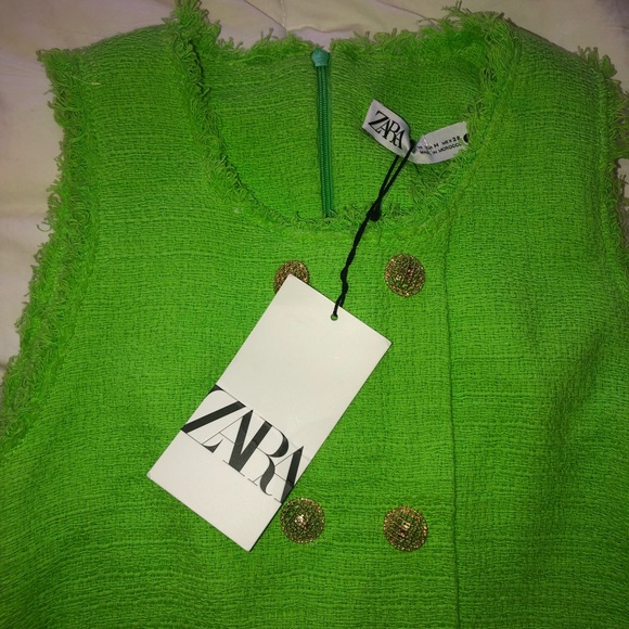 Zara Lime Green Tweed Dress - Picture 9 of 10
